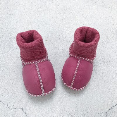 Chaussures bébé bottes nourrissons chaussures d'hiver chaudes fourrure laine filles chaussons bébé peau de mouton chaussures bébé garçon: Rose rouge / 1
