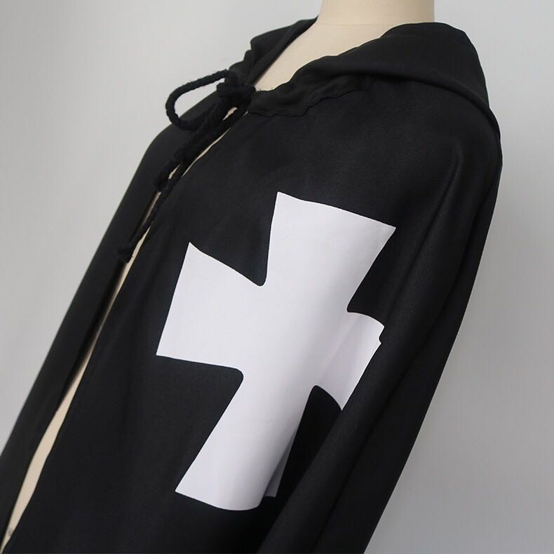 Halloween medeltida dräkt kläder svarta riddare kostym hospitaller tunika kappa cape män gotisk vit korsrock