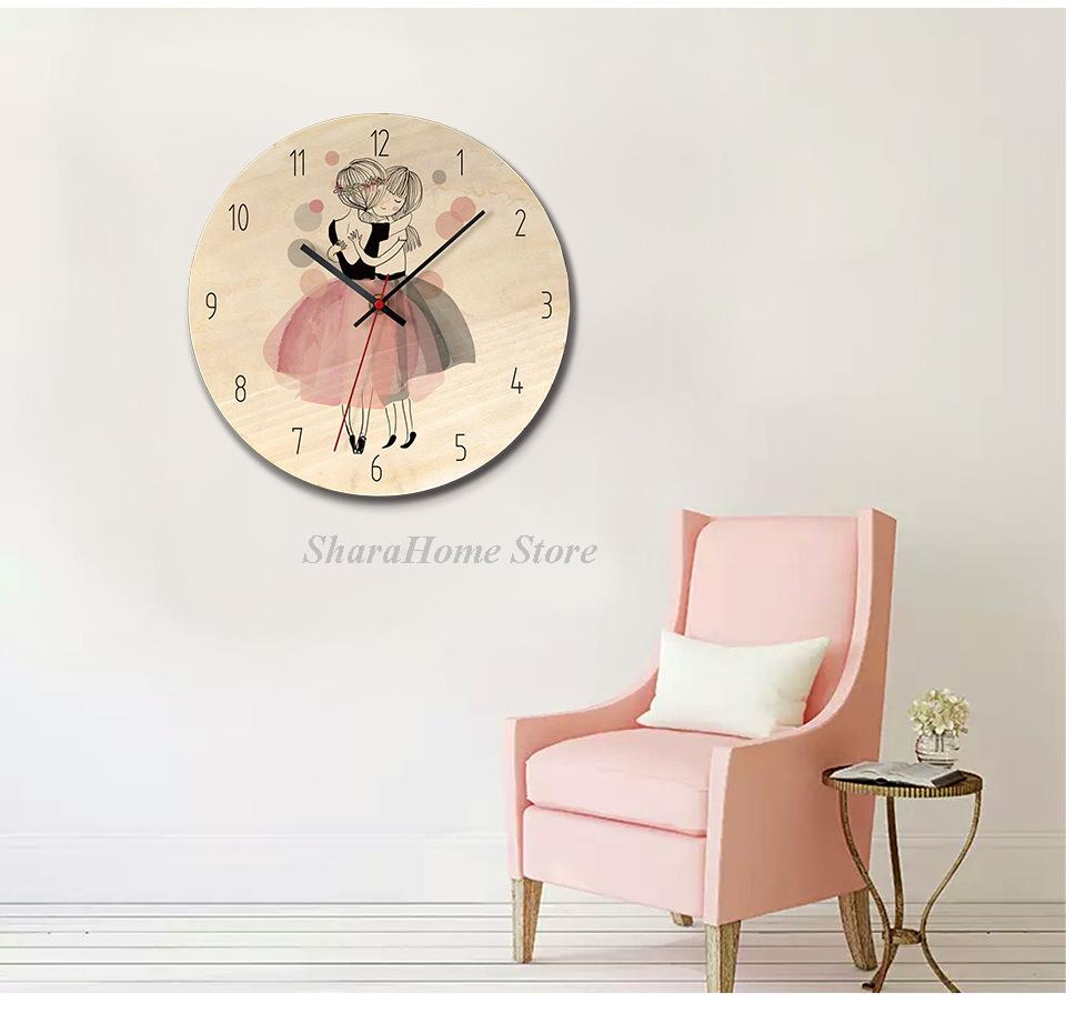 Home Living Room Decor Cute Cartoon Wood Classic Wall Clock Modern Farmhouse Clocks Watch Wall Decoration Kitchen Girl