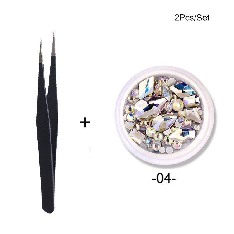 1 Box Nail Strass Ab Kleur Platte Terug Bottom Bling Crystal Mixed Size Vorm Gems Kralen Kleurrijke 3D Nail Art decoraties: 2pcs-4