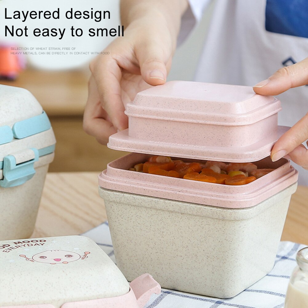 Cute For Kids Snacks Stacking Dinnerware Leakproof 3 Compartments School Office Food Storage Lunch Box Container Portable Meals