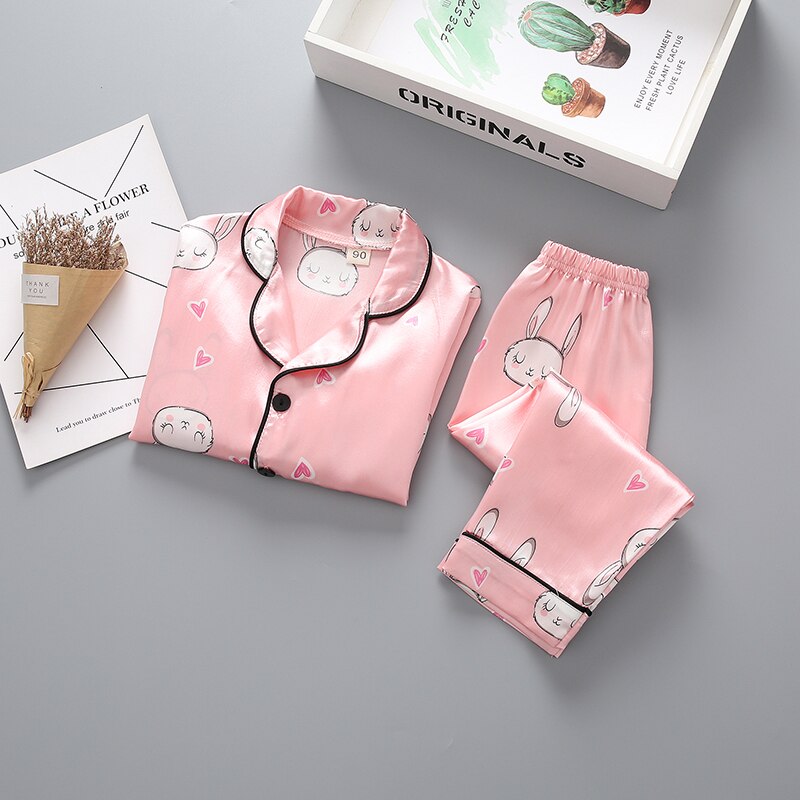 Baby slaapkleding lange mouwen top konijnenprint reverskraag thuis slaap cartoon broek trendy nauwsluitende warme jas