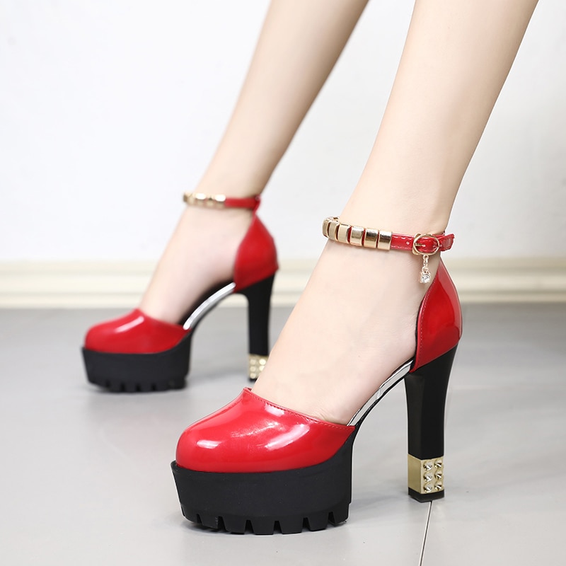 Super Hoge Hakken Platform Dikke Hakken Mode Hoge Hakken Vrouwen Pompen Schoenen Ronde Neus Pu Rubber Vrouwen Sandalen Schoenen Vrouw herfst