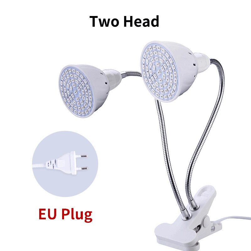 Phytolamp para plantas e27 led cresce a luz phytolamp espectro completo phyto lâmpada para plantas horticultura para semeadura flores: Two heads -EU Plug / 60 leds
