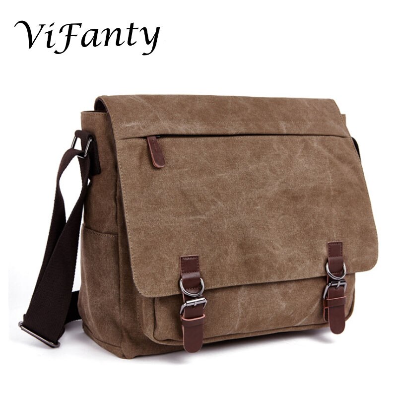 Große Vintage Leinwand Messenger Schulter Tasche Crossbody Bookbag Business Tasche für 15 zoll Laptop: Coffe