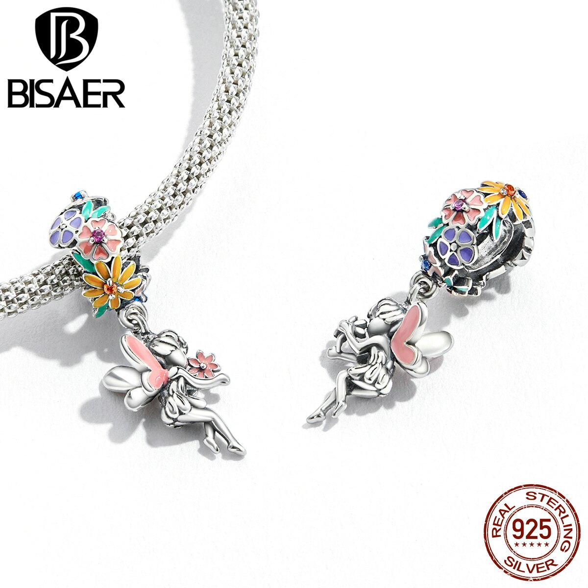 BISAER – pendentif de nuit en argent Sterling 925, perles rondes féeriques, breloques ange adaptées aux Bracelets originaux pour femmes, bricolage, bijoux fins