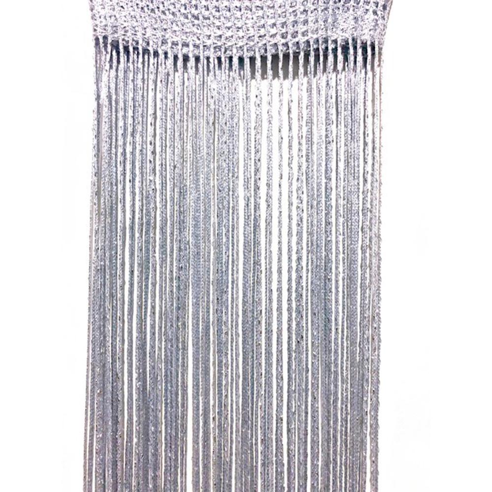 Decorative Silver Silk Curtain Shiny Tassel Window Glass Panel Room Partition Board Fly Screen Door Suspension