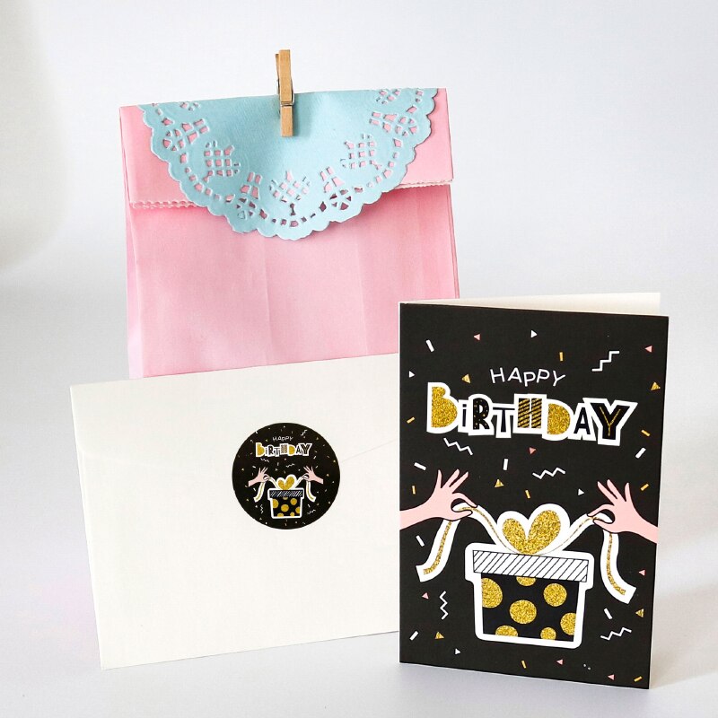 6sets Happy Birthday Greeting Card Envelope Baby Shower Party Invitation Envelope Blank Inside Stationery Envelope Postcard