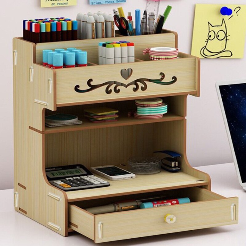 Wooden Pen Holder Large Capacity Cute Desk Pen Holder Pencil Storage Box Desktop Organizer Stand Case School Office Stationery: B white
