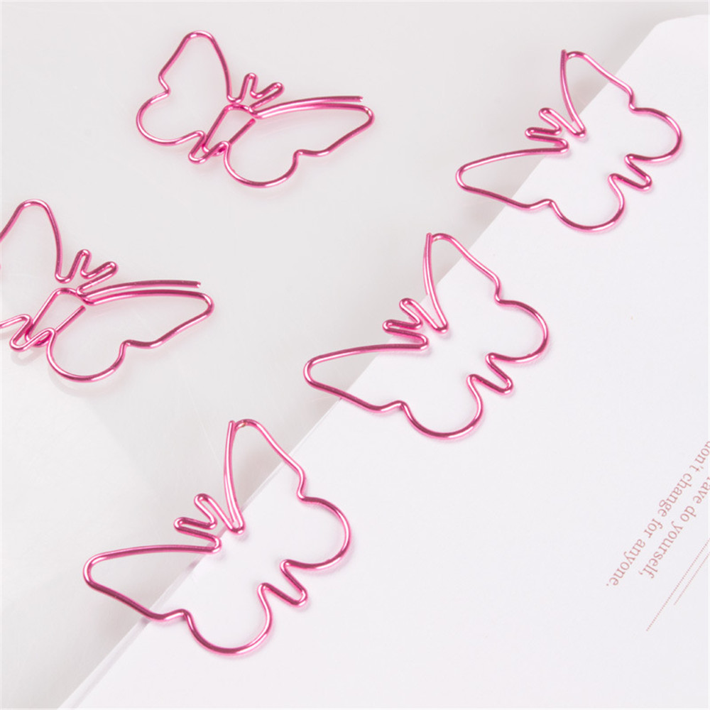 Pinzas de papel de Metal con forma de mariposa rosa, bonitos Clips de papelería Kawaii, 18 Uds.
