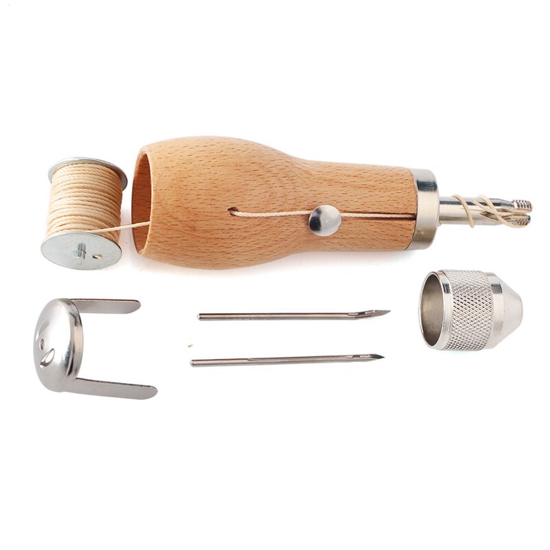 Imzay 1PCS Lock Stitch Sewing Awl Thread Kit DIY Wood Handle Sewing Awl Stitcher Crochet Line