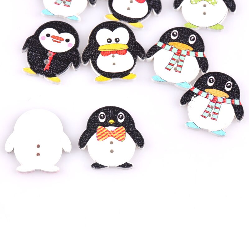 Botones planos decorativos de madera con forma de pingüino, botones artesanales para álbum de recortes, 25 uds., accesorios de costura, colores mezclados, M1680