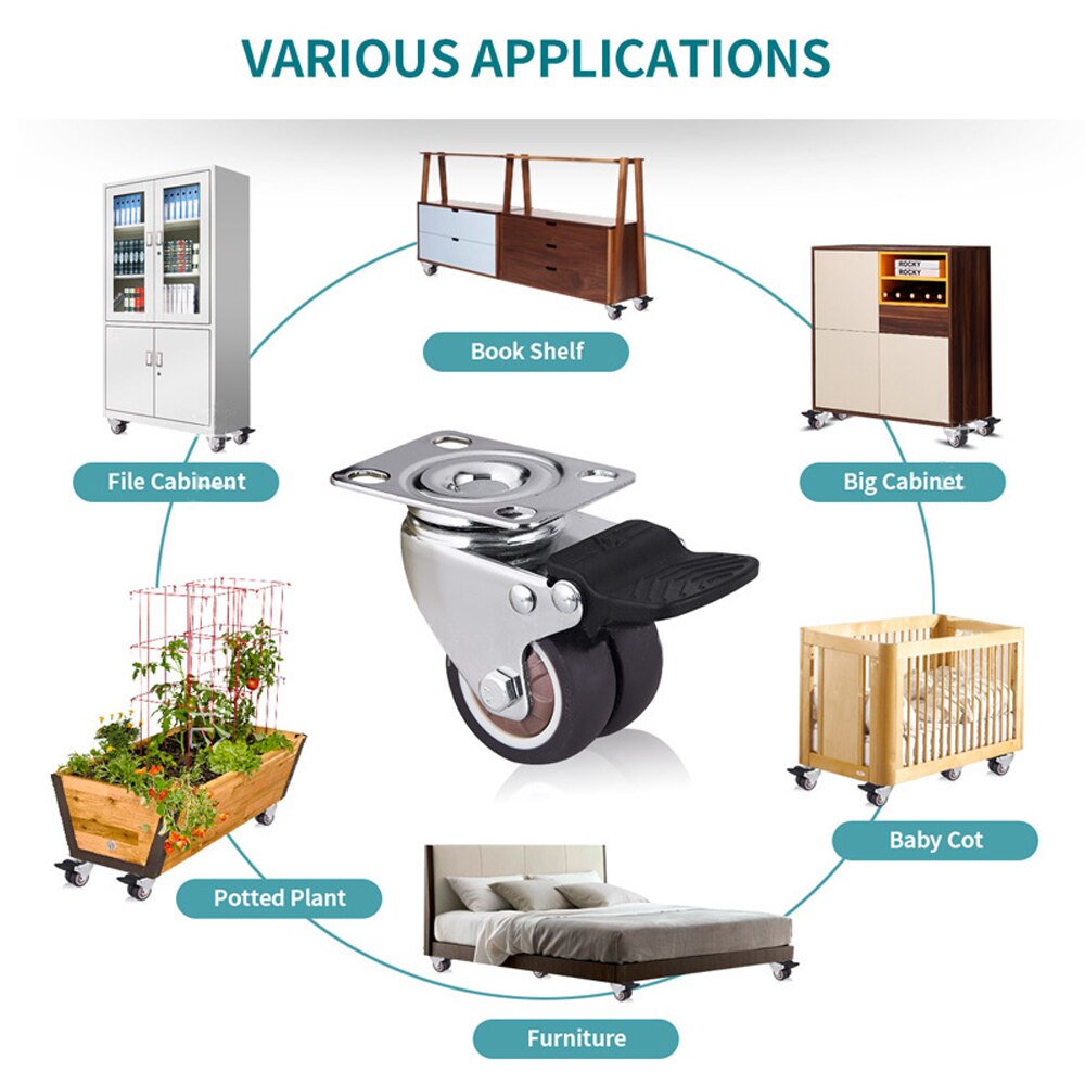 4 Pack Swivel Caster Wheels Heavy Duty Caster Wheels With Top Plate No Noise Wheels For Carts Workbench (2 inch with brake)