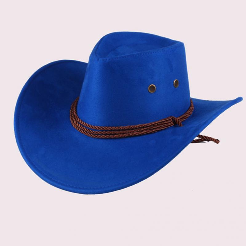 Western Sun Shield Unisex Cowboy Casual Artificial Leather Hat Wide Cowboy Hat: Sapphire blue