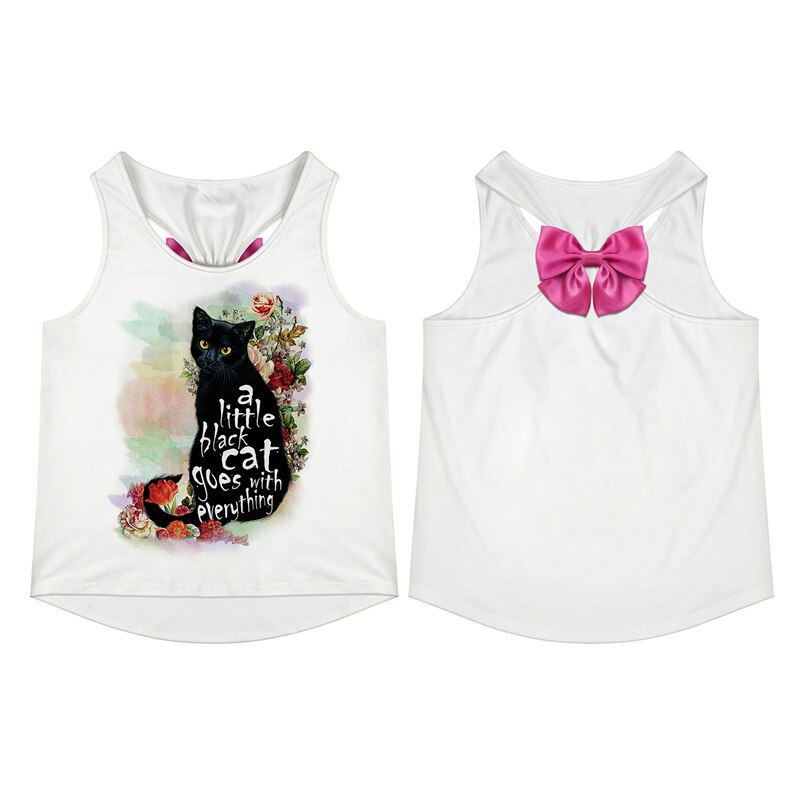 Children's Vest Big Girl Sportwear Sleeveless T-Shirt Cat 3D Print Floral 7-14y Girls Running Tops Junior Tank Tops Child Blouse