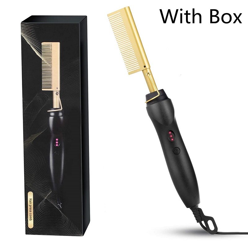 Lisseur cheveux peigne multifonctionnel cuivre lisseur & bigoudi brosse Anti-brûlure barbe cheveux lisseur peigne fers plats: with box / LES USA