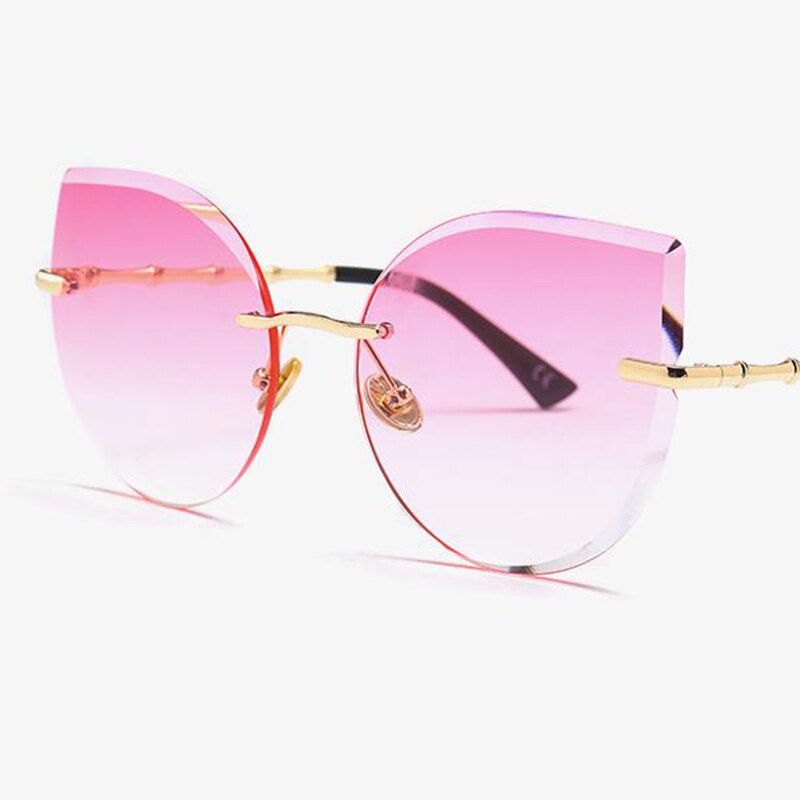 Gafas de sol de gran tamaño sin marco para mujer gafas de sol tipo ojo de gato aleación patas de cristal lentes de lujo de grandes sombras