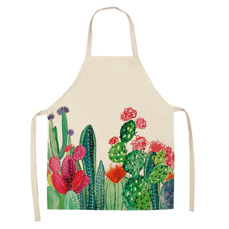 Tablier de cuisine motif Cactus pour femme, sans manches, en coton et lin, bavettes de cuisson à domicile, outils de nettoyage, 53x65cm, 1 pièce: J