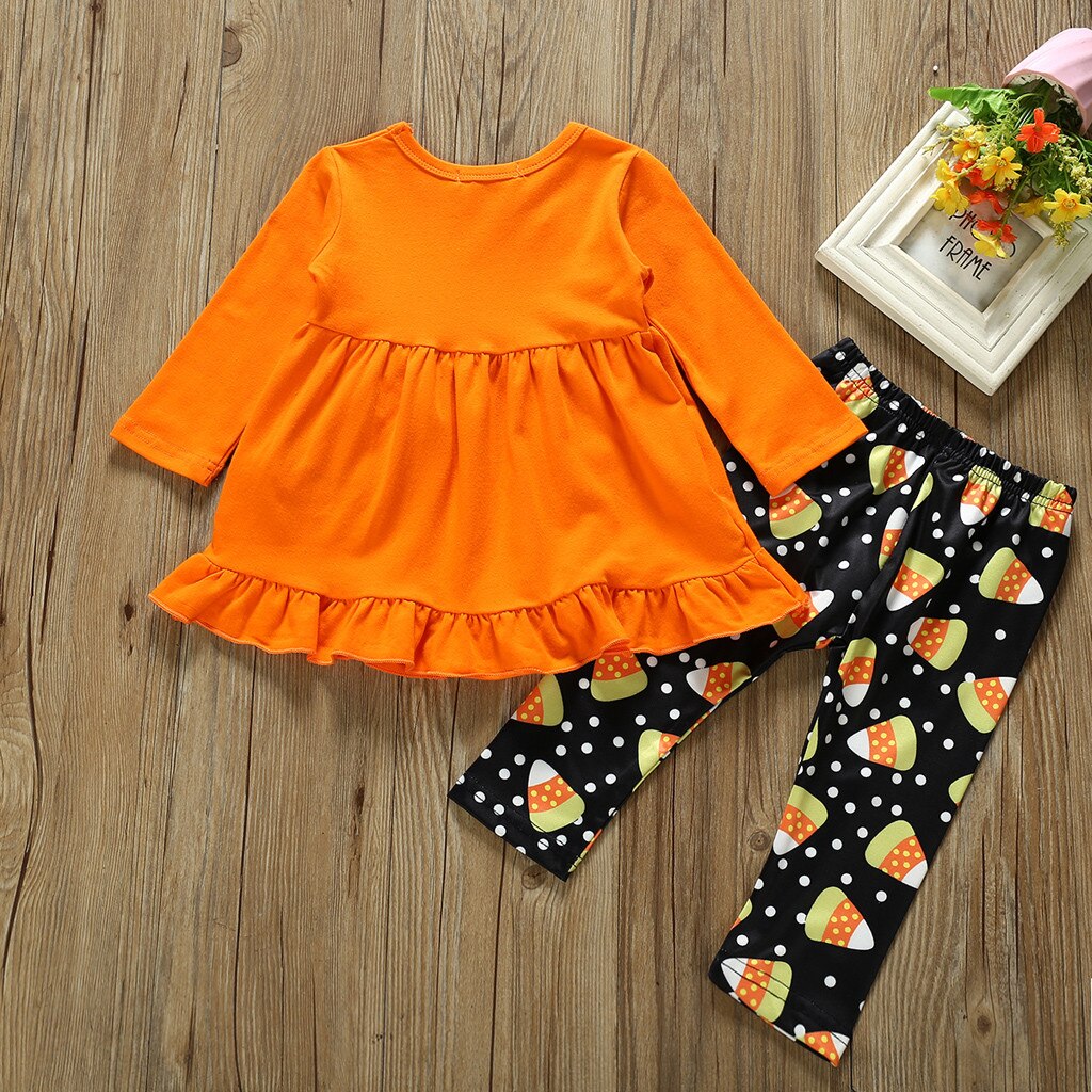 Halloween flickor kläder set 2 st småbarn barn tjejer volang klänning toppar leggings byxor tjejer höst outfits barn kläder set
