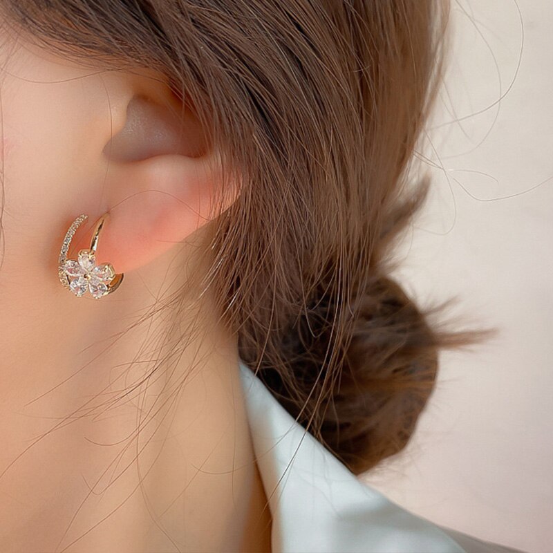 2022 neue Koreanische Luxus Kristall Zirkon Blume Zucht Ohrringe Für Frauen Elegante Metall Gold Ohrringe Mädchen Partei Schmuck