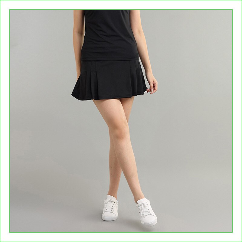Tennis A-line Skirt With Ball Pocket Badminton Training Two-piece Shorts Quick Dry: Black / L