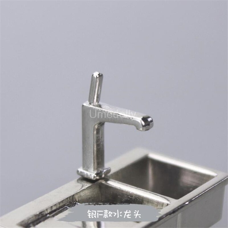 1PCS 1/12 Skala Miniatur Puppenhaus Wasserhahn Mini Wasserhahn Puppe Haus Wc Küche Waschbecken DIY Möbel Zubehör Spielzeug: silver F