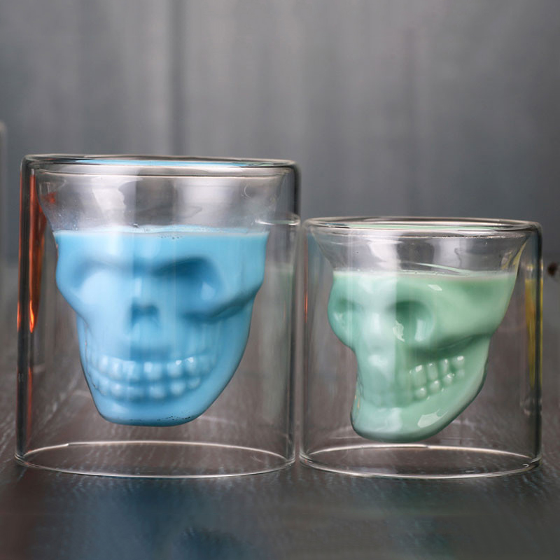 Vodka-shot glas whisky kristall kopp bar vin öl kopp dödskalle huvud transparent drinkware bar dubbelvägg karaff värmebeständig