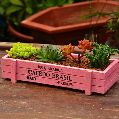 Maceta decorativa Vintage para plantas de jardín, cajas de madera suculentas, mesa rectangular, dispositivo de jardinería, color rosa y negro, novedad: Rosa