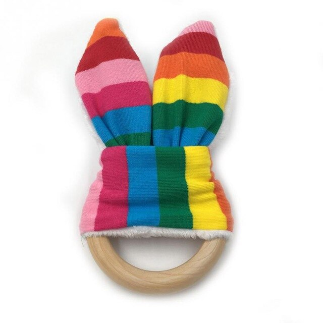 Baby Zahnen Ring Chewie Beißring Sicherheit Holz Natürliche Bunny Sensorischen Spielzeug: 11