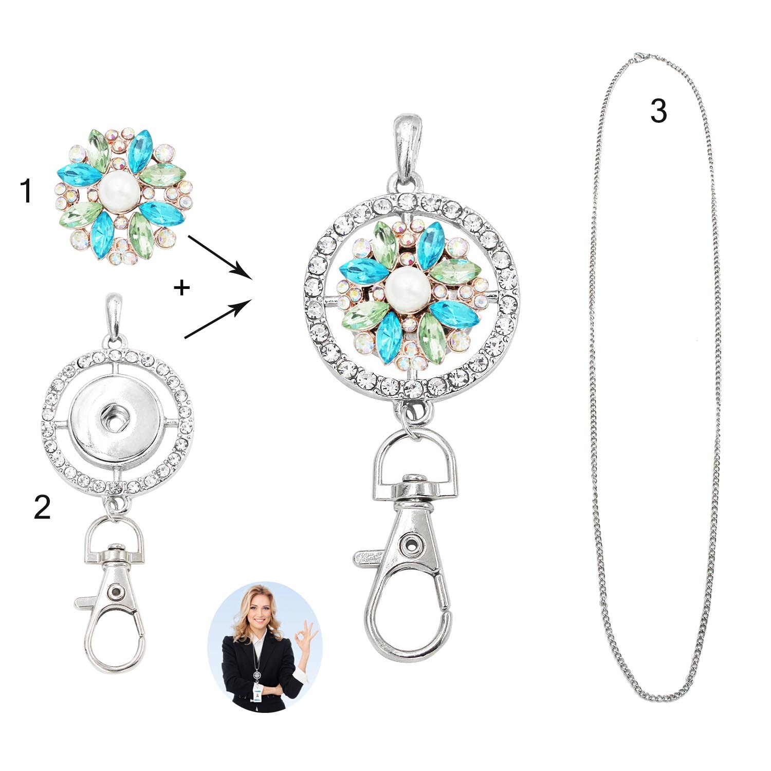 Idclip Schlüsselband Halfter Ich würde Abzeichen Eule schnappen Schmuck Rosa Reize Anhänger Clip Bling Halskette Frauen Büro zubehör: LA15