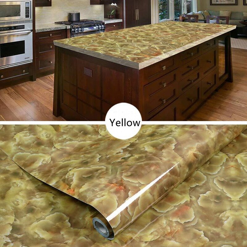 60cm*5M Marble Pattern Wall Stickers Wallpaper Kitchen Renovation Stickers Waterproof Oil-proof PVC Imitation Marble Stickers: Yellow