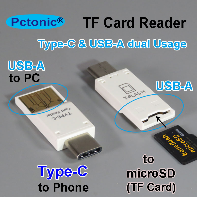 PCTONIC Type-C TF OTG adapter micro SD TF high speed microSD Card dual USB connecting PC and for macbook type C mobile phone