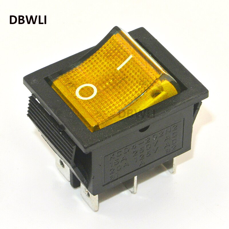 5PCS 6 Pins KCD4 DPDT On-On Latching Rocker Switch Power Switch 2 Position With Indicator Light: Yellow