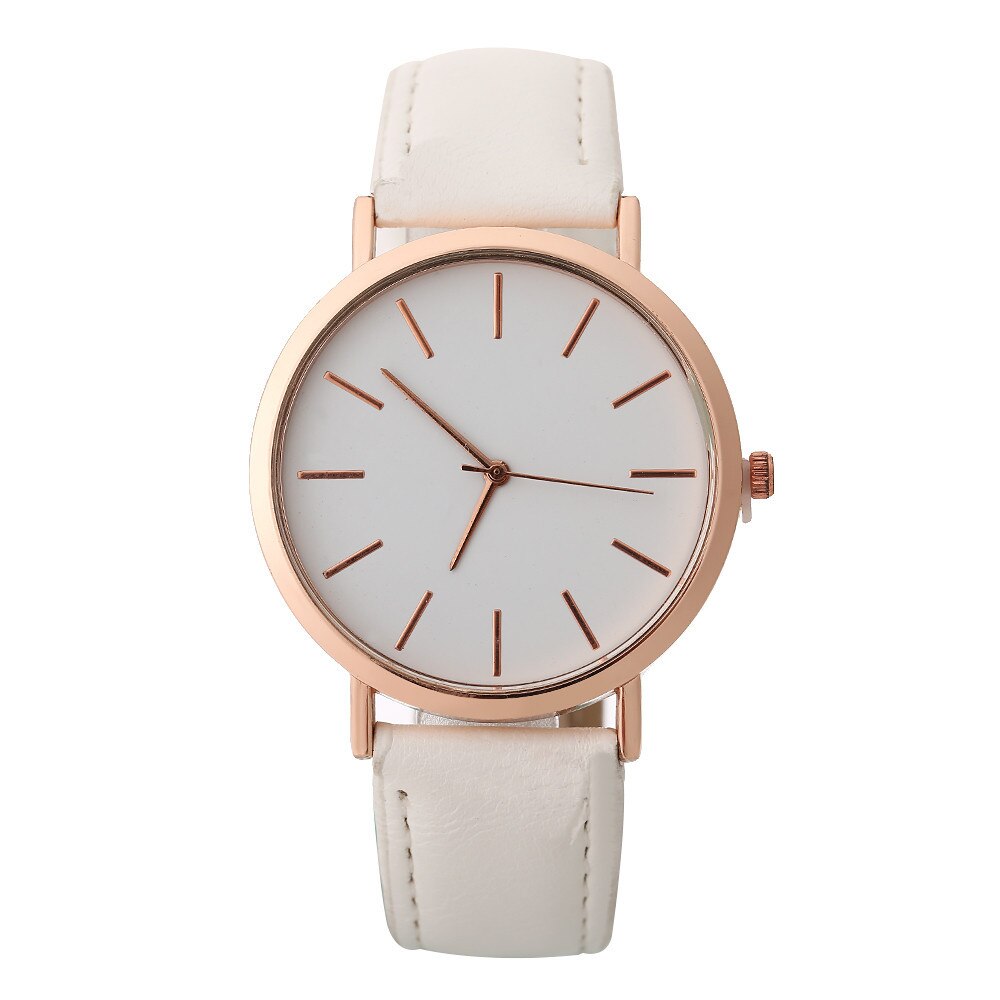 Simples Moda Mulheres Pulseira de Couro Relógio Analógico Casual Ladies Watch Quartz Rodada relógios de Pulso Relógio Feminino relogio feminino: WHITE