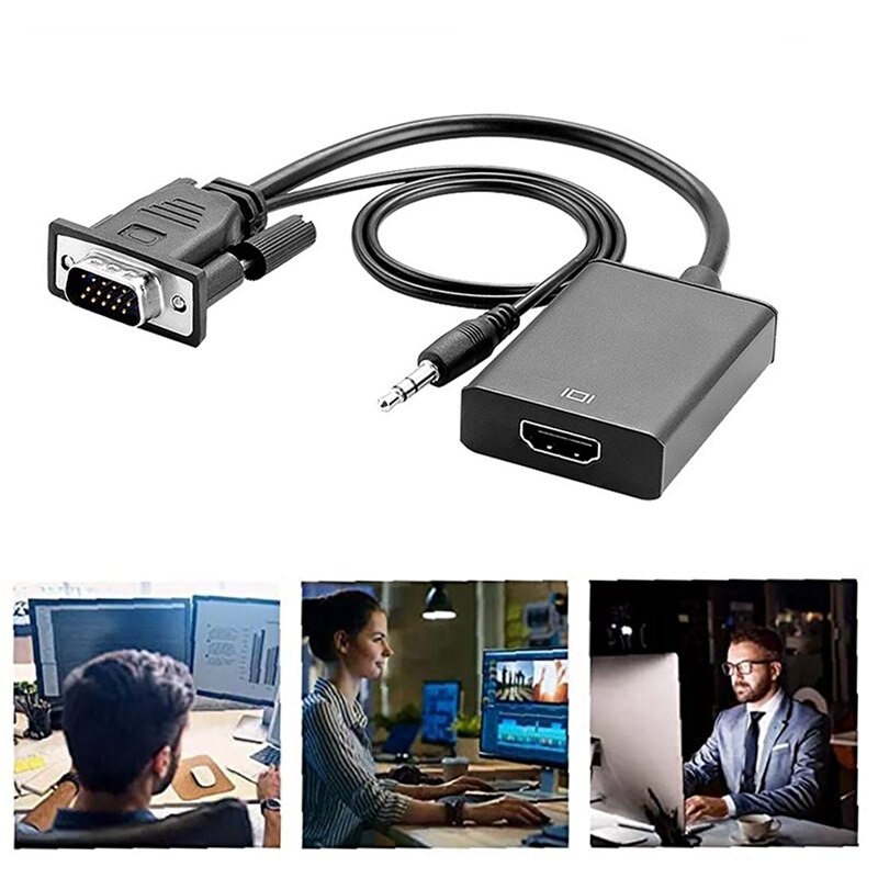 VGA To HDMI-Compatible Converter With Audio Cable+Power Cable Support 1080P Signal Output Computer To TV Converter