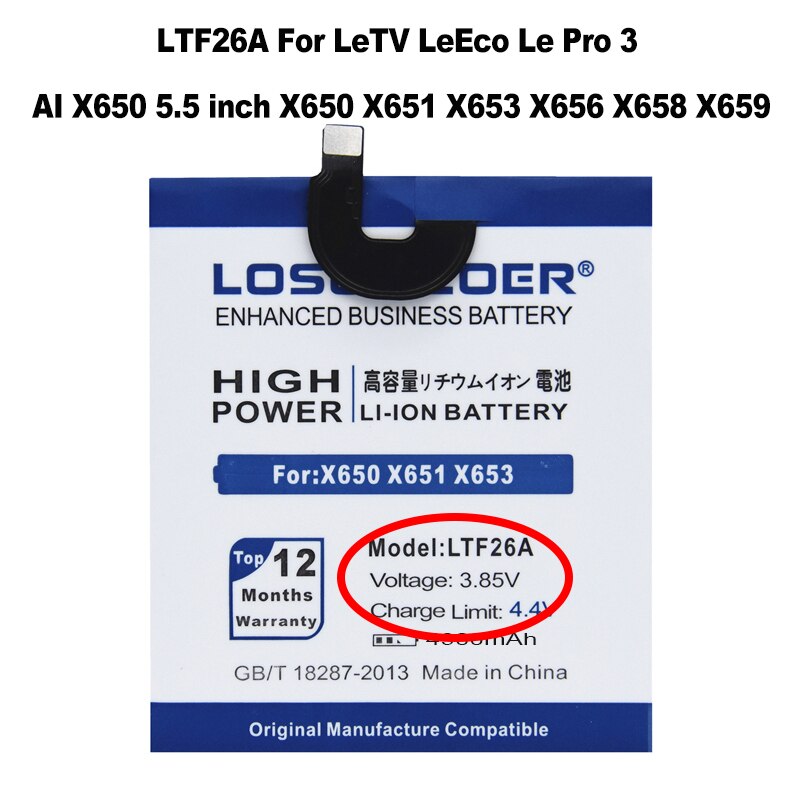 Batterie 6300mAh pour LeEco Letv Le MAX 2 X821 X820 X822 1 Max X900 Pro 3 X650 X728 X720 X722, LTF26A LTF23A LTF21A LTH21A: LTF26A Battery