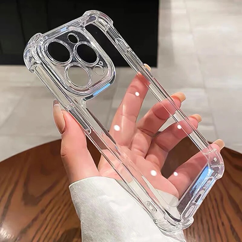 Funda de teléfono transparente a prueba de golpes de lujo para iPhone 15 14 13 12 11 Pro Max 14 15 Plus, funda trasera dura transparente con parachoques de silicona