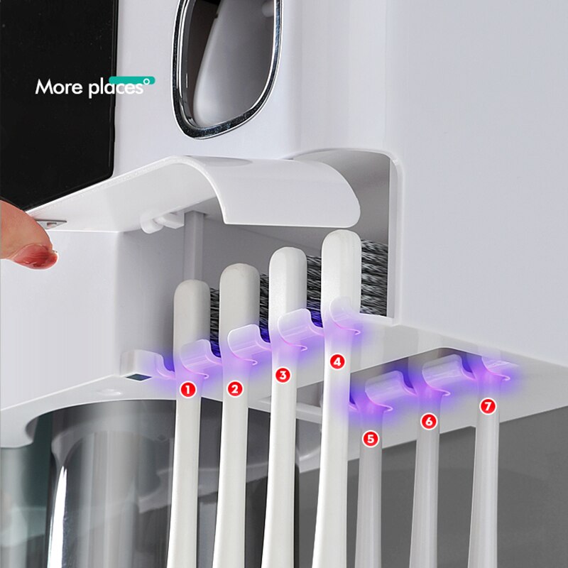 Guret magnetisk tandbørsteholder til badeværelsetilbehør automatisk tandpasta squeezer dispenser vægmonteret opbevaringsstativ