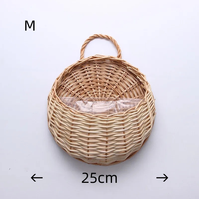 Håndlavet flettet rattan blomsterkrukke vægophæng flettet rattan kurv haveplanteholder havekrukker vægplante: Mørk khaki