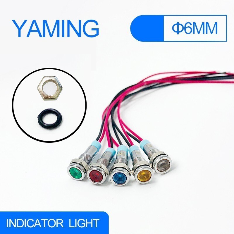 LED Metalen lampje 6mm waterdichte Signaal lamp Pilot Afdichting 6V 12V 24V 220v met draad rood geel blauw groen wit
