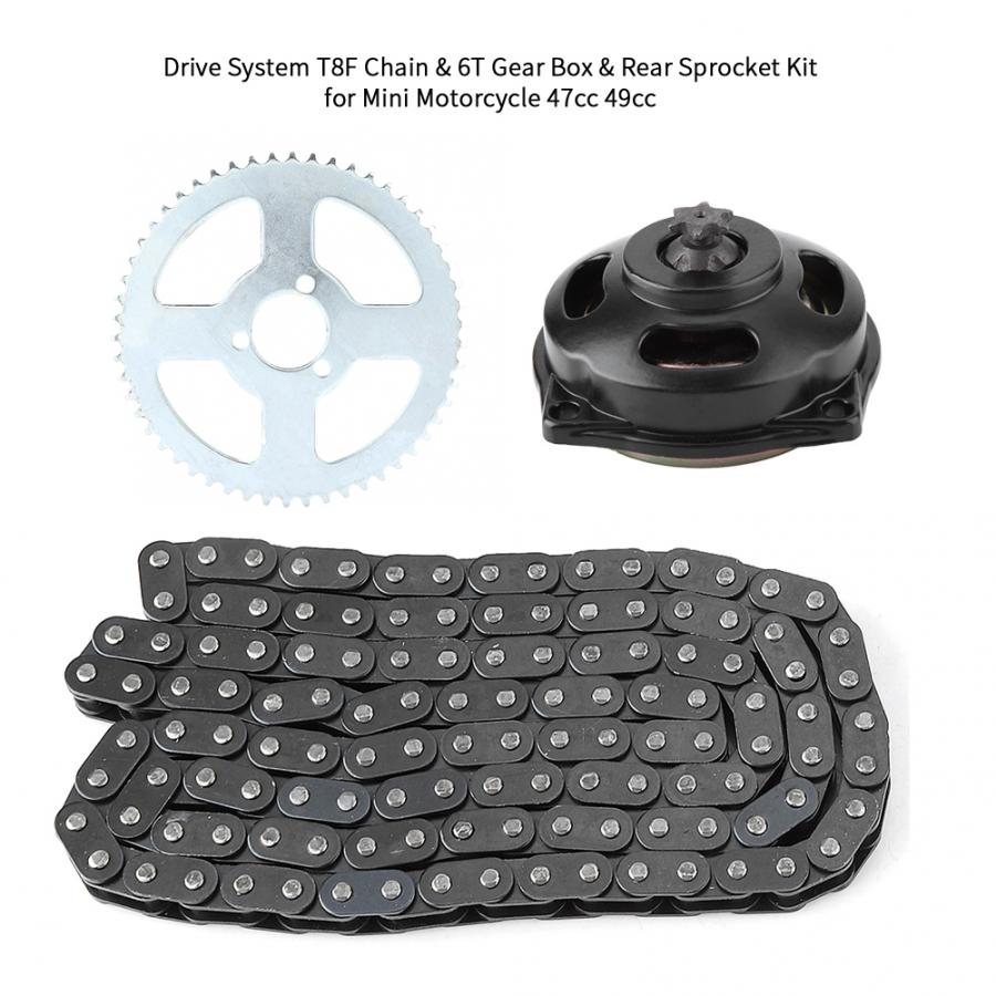 Motorfiets Transmissie Drive Systeem T8F Chain & 6 T Versnellingsbak & Tandwiel Kit voor Mini Motorfiets 47cc 49cc aluminiumlegering