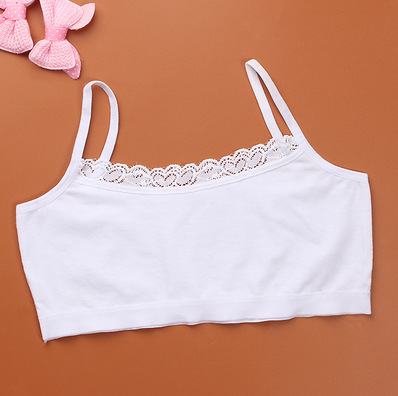 Children's brassiere development period lace edge bra vest ventilating half body, breast wrapping, students' pure cotton sling: White