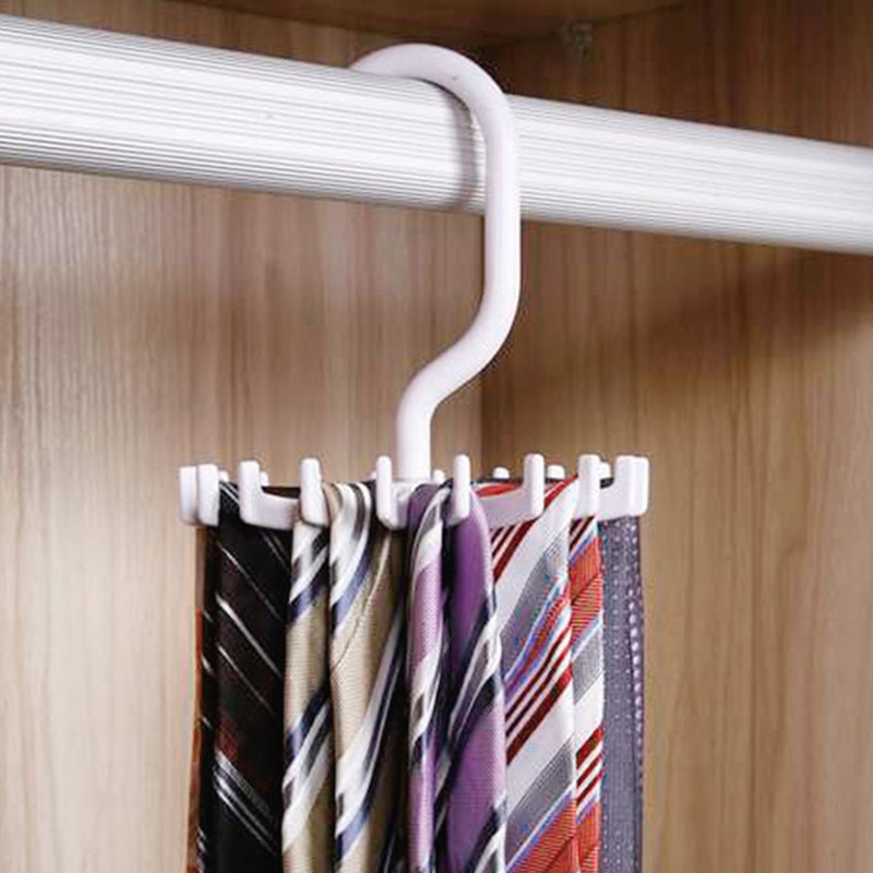 Mini slipsstativ i plast 20 slips/belter/skjerf holder oppheng roterende krok hvit slipsholder oppbevaringsstativer vaskeriorganisering