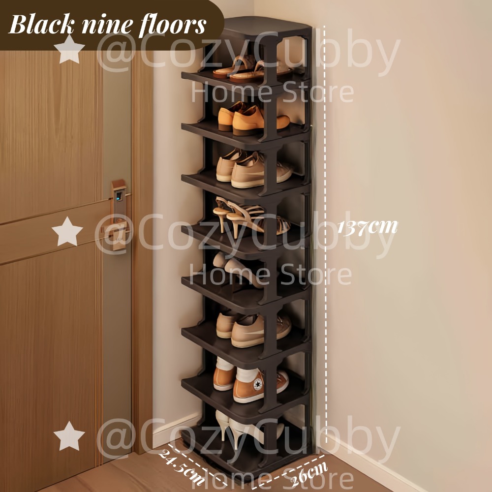 Estante de almacenamiento de zapatos, puerta de esquina de pared de 9 niveles, armario organizador de zapatos DIY estrecho apilable que ahorra espacio para dormitorio doméstico: Lavanda