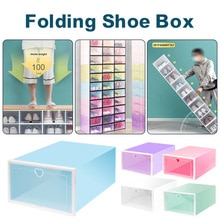 Stackable Shoe Storabe Box Foldable Plastic Organizer with Transparent Lid Shoe Container Bin DIY Drawer Home Storage Stacking