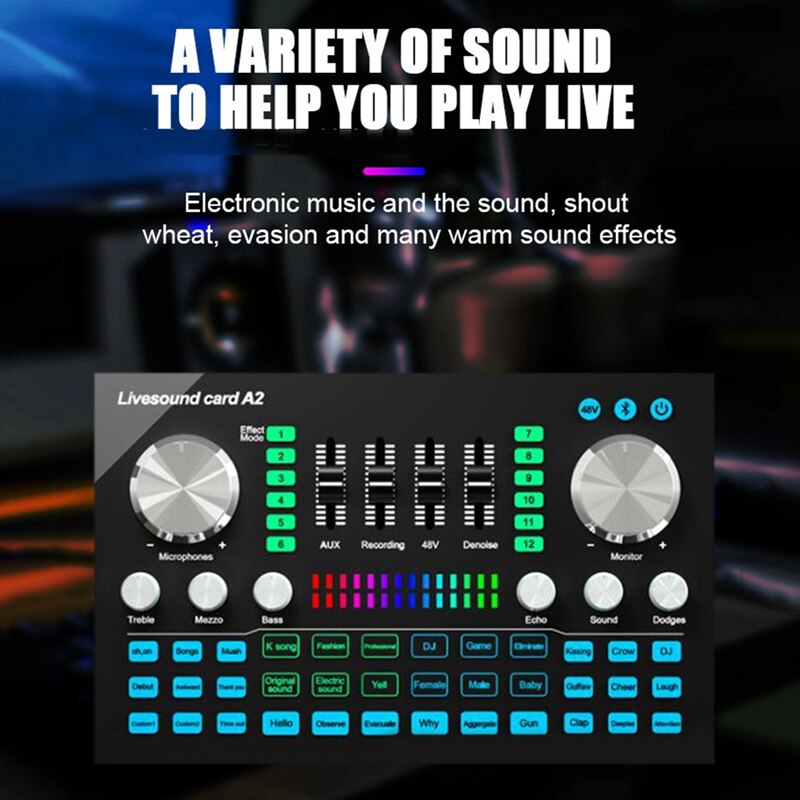 A2 Live Sound Card Portable Bluetooth Sound Card Profession Adjustable Volume Audio for Music Recording Karaoke Singing