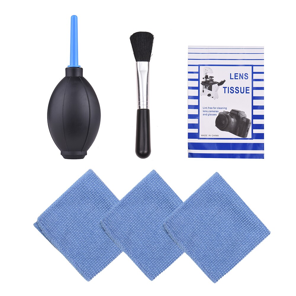 Kit de nettoyage de la poussière 6 en 1, brosse d&#39;objectif + chiffon de nettoyage + souffleur d&#39;air + tissu de nettoyage optique pour appareils photo DSLR ILDC