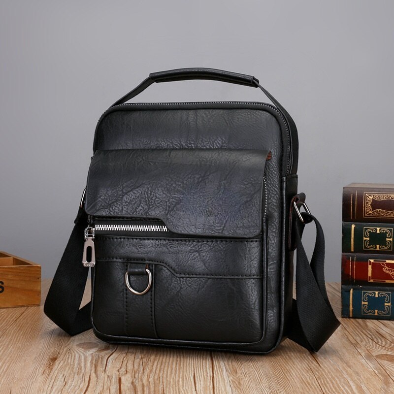 Male Bag PU Leather Handbag Capacity Men Messenger Tote Casual Shoulder Vintage Crossbody: black