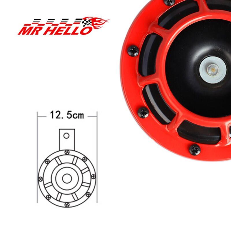 Universal Motorcycle Horn Red Super Loud 12V 400HZ Air Horn Grille Mount Compact Electric Blast Tone Air Horn Loudspeaker Basin