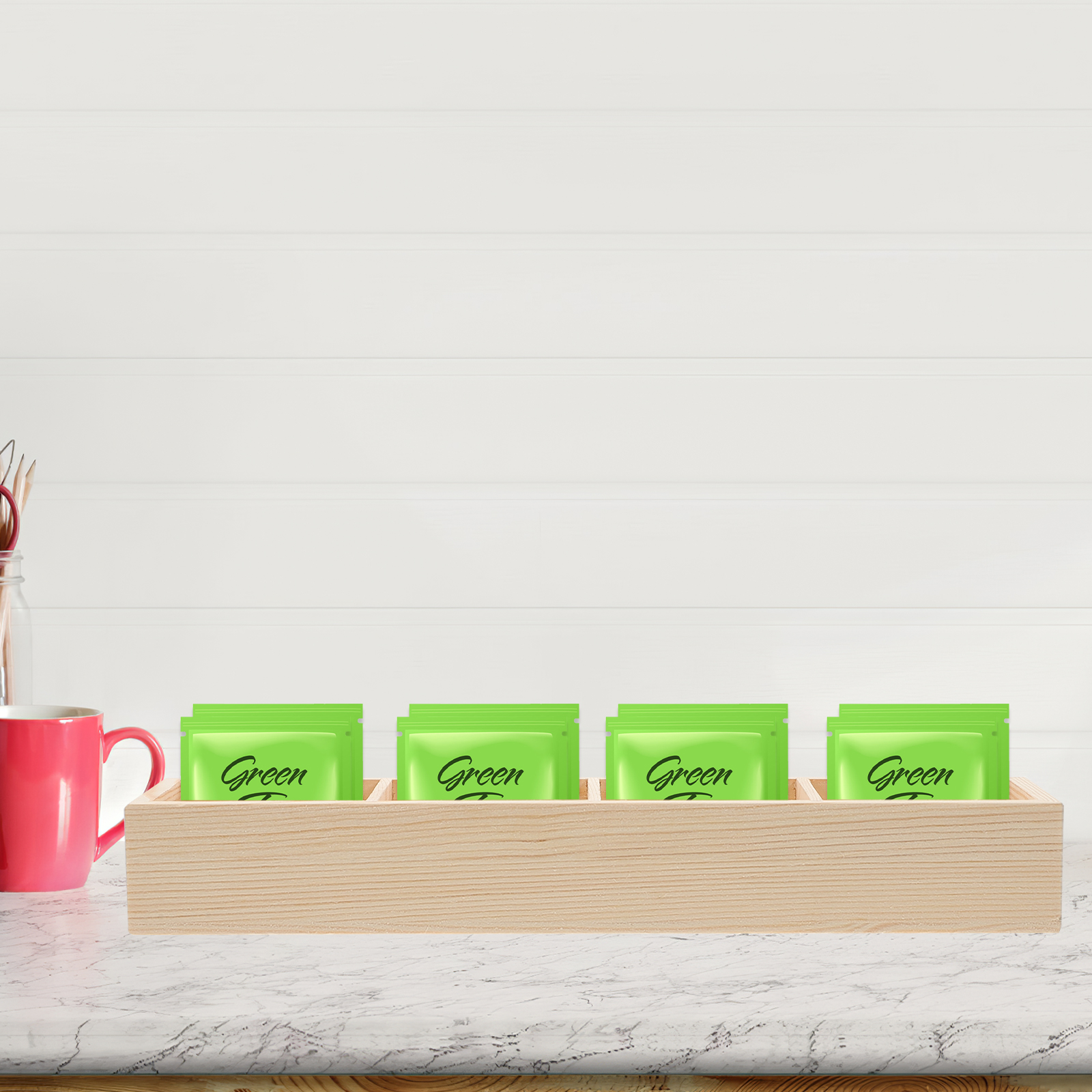 Wooden Texture Multi Compartments Storage Box Tea Bag ganizer Coffee Syrup Holder Sugar Packet Keeper Countertop Divided